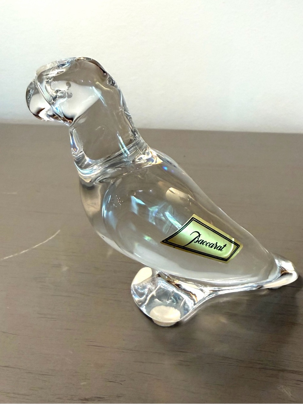 Baccarat Crystal Clear Parrot Signed Paperweight Figurine France 4" Tall Bird